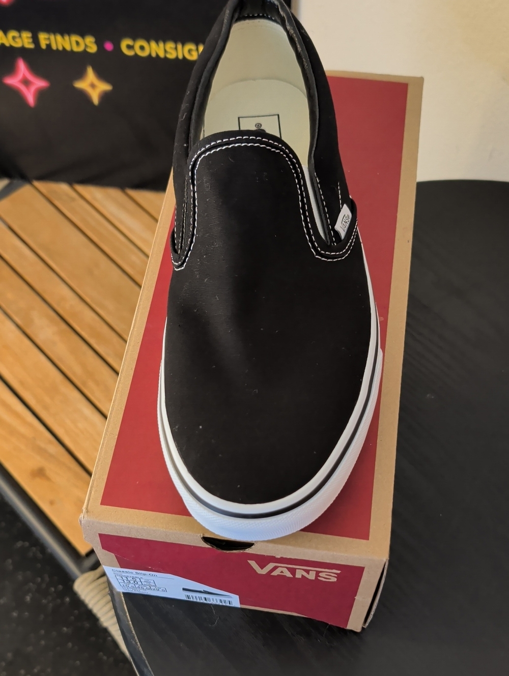 Vans Black Canvas Slip-On Loafer with White Sole
